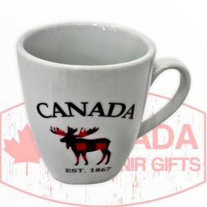 Plaid Moose Animal Coffee Mug - Canada Ceramic White Tea Cup, 10 oz.