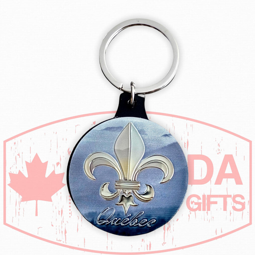 Porte-Cle - Quebec Gold Fleur De Lys Round Shape Metal Keychain