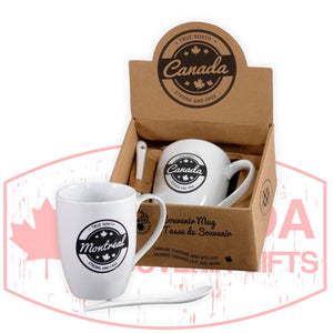 Premium Giftware Montreal Ceramic Mug and Spoon Set by Canada Free & Strong