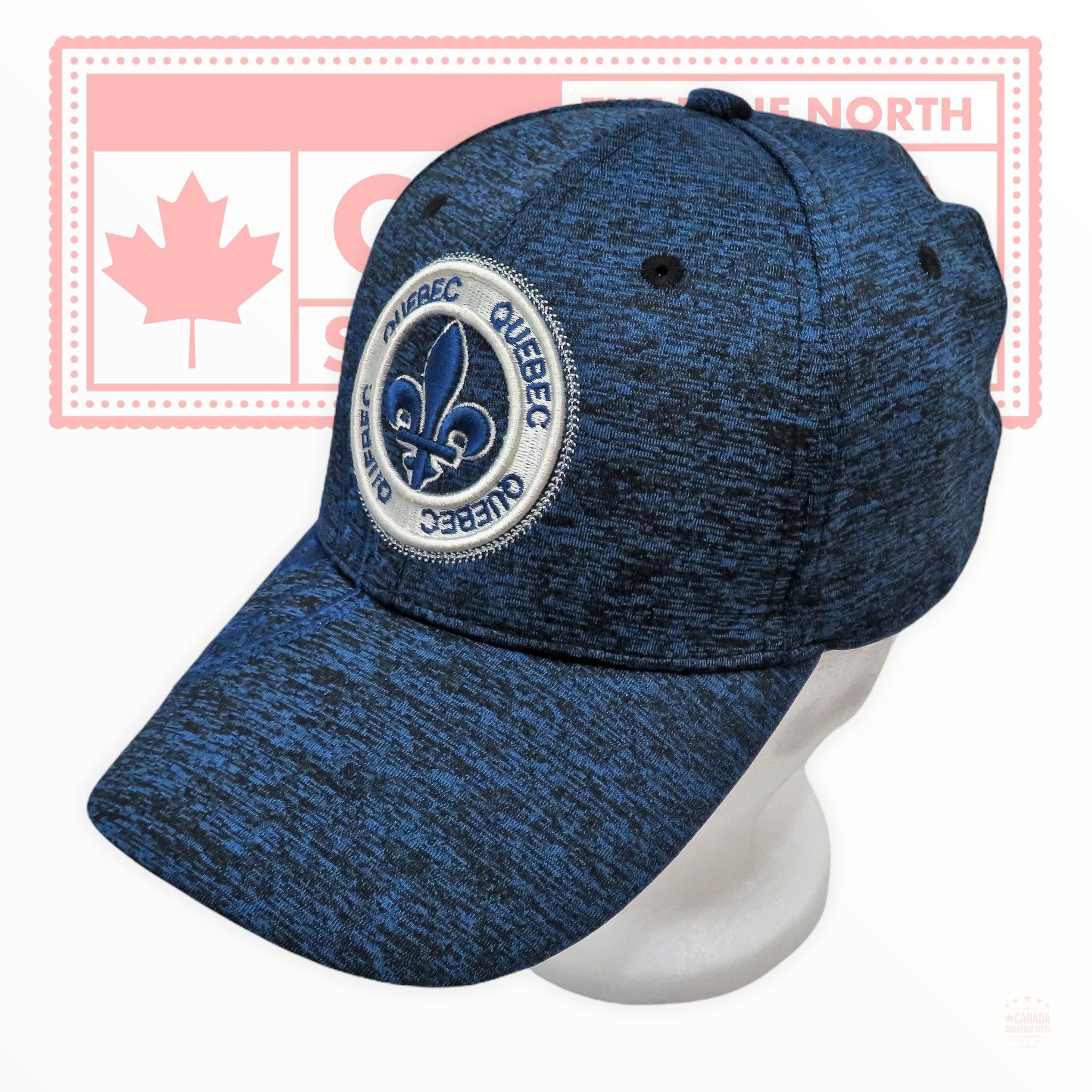 Quebec Fleur De Lys Blue Baseball Cap Hat Embroidery - Quebec Canada Souvenir Premium Quality