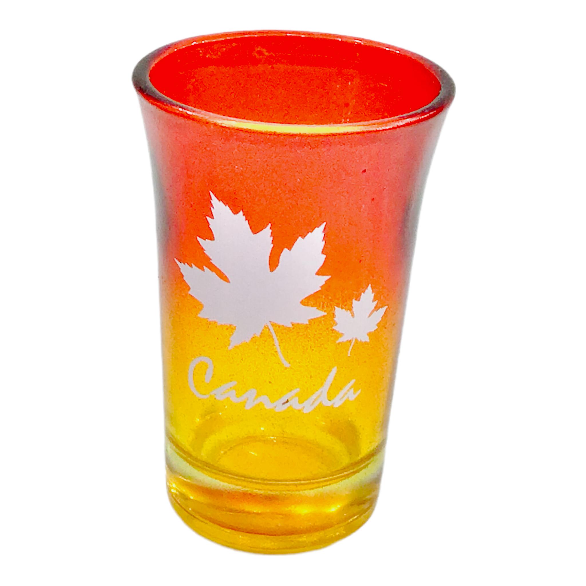 Quebec Fleur Des Lys Long Tequila Shot Glass Red & Yellow, 1.5-Ounce Heavy Base Shot Glass, Canada Maple Leaf Whiskey Shot Glass