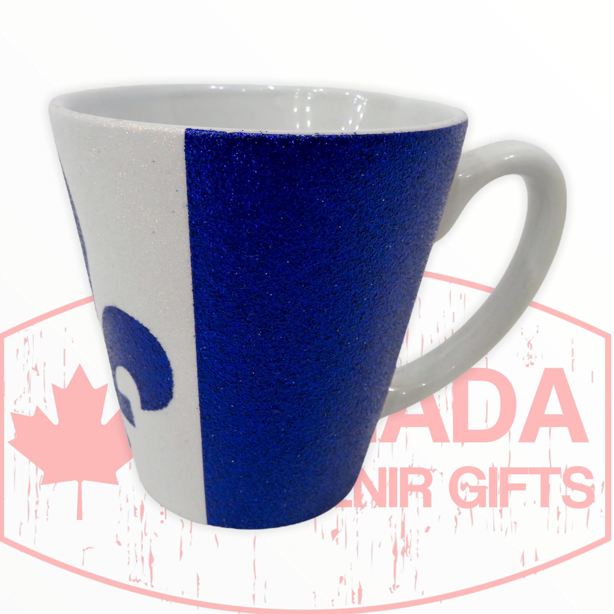 Quebec Fleur de Lys 14-Ounce Glitter Mug | Elegant Ceramic Coffee Mug / Tea Cup, Novelty Drinkware | Home & Kitchen Gifts And Collectibles