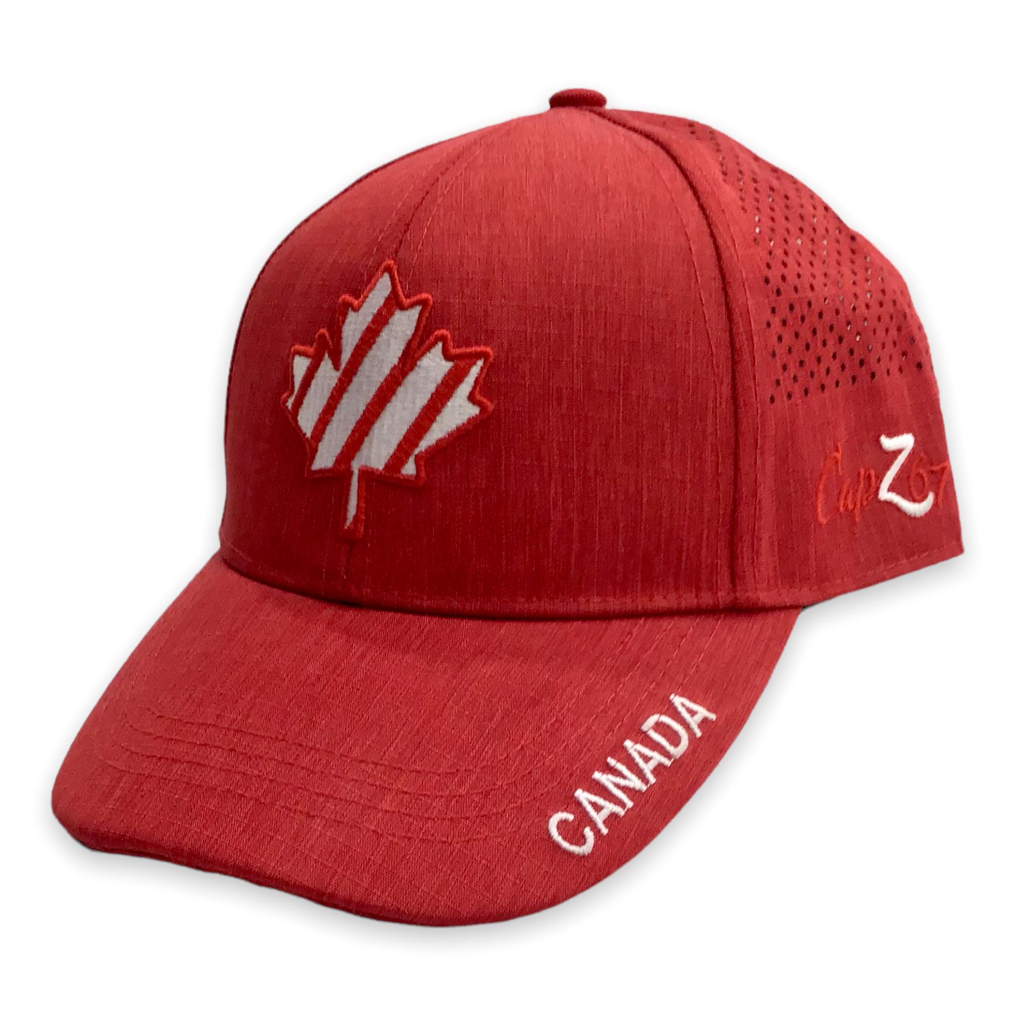 Red Baseball Cap - Canada Maple Leaf Striped Adjustable Mesh Hat