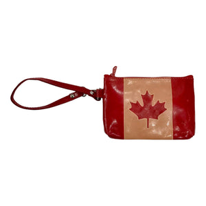 Red Maple Leaf Wristlet Wallet - Canadian Flag Themed Zip Wallet PU Leather | Canadian Perfect Tag-Along Purse