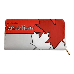 Red & White Canada Women Wallet - Golden Zip Around Wallet PU Leather Large Travel Long Credit Card Purse with Coin Pocket Zip