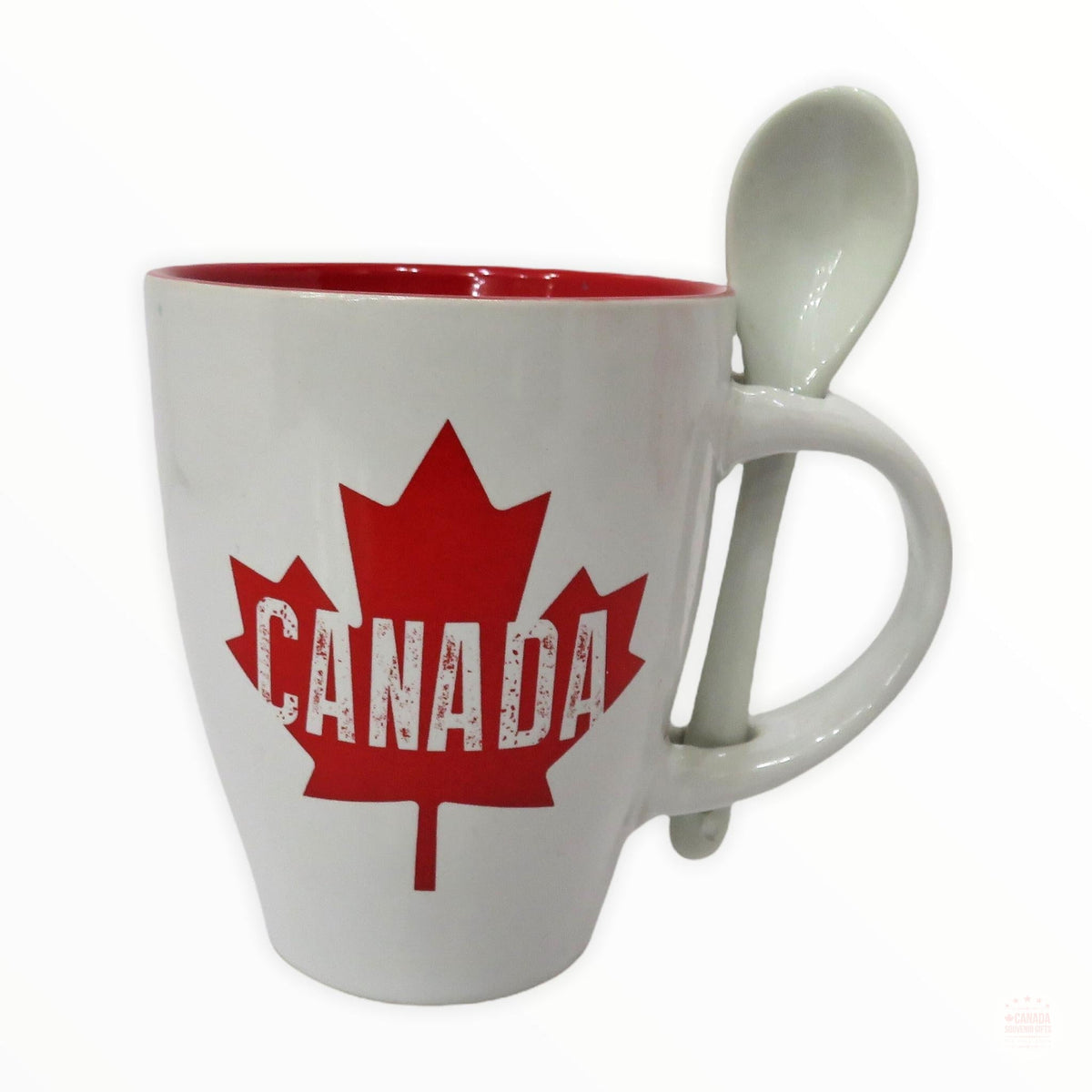 Red & White Maple Leaf Souvenir Coffee Mug with Spoon Gift Pack - Un