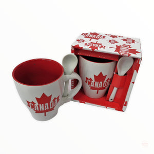 Red & White Maple Leaf Souvenir Coffee Mug with Spoon Gift Pack