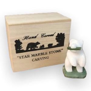 STAR MARBLE Bear Standing with Fish, 2"  - Marble Bear with Jade Fish - Star Marble Carvings - Marble Bear 3" with Jade FIsh Gift Boxed - Canadian Souvenir