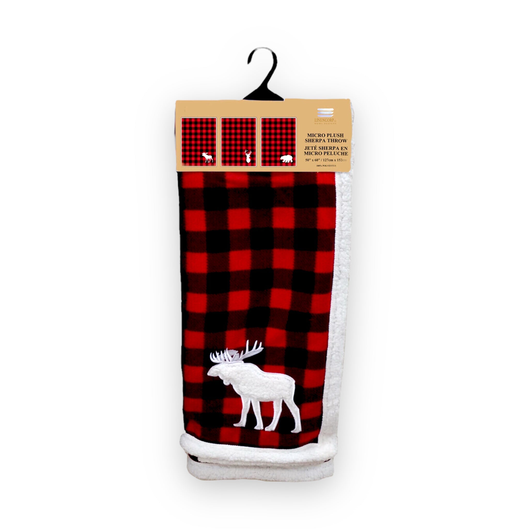 Sherpa on Sherpa Throw Blanket Buffalo Plaid - Moose Bear and Deer