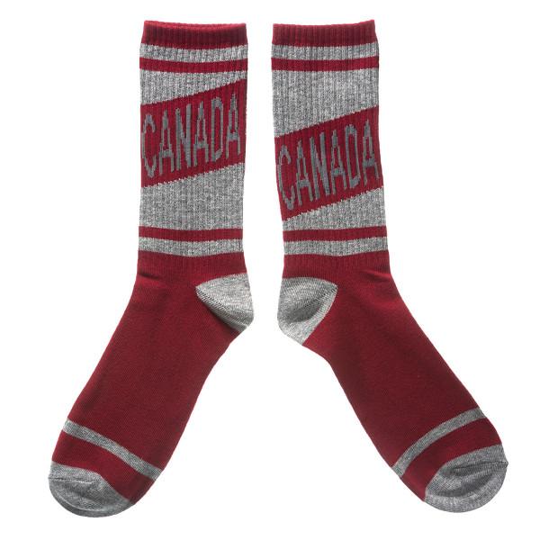Socks Adult - Red W/Grey Stripe & Canada