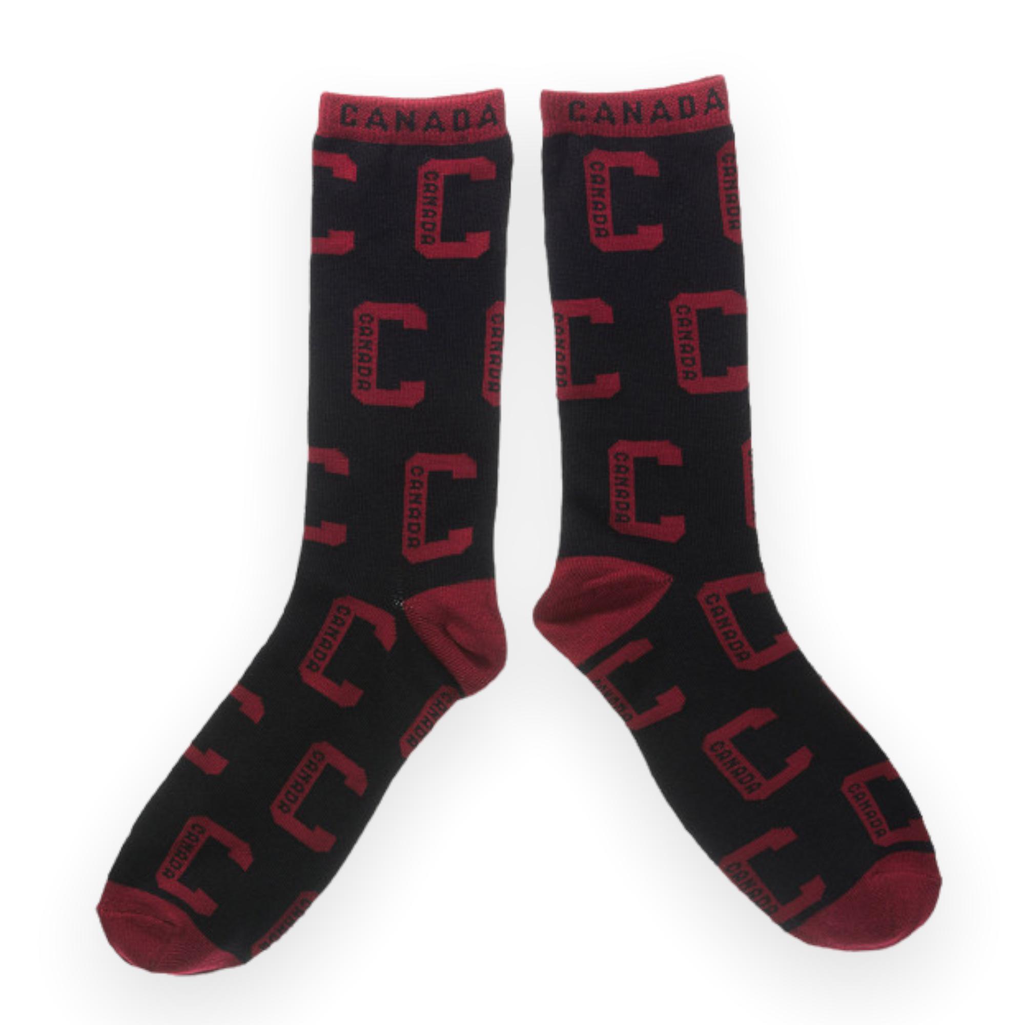 Socks - Black W/ Red or Black W/ White "C" Canada Pattern