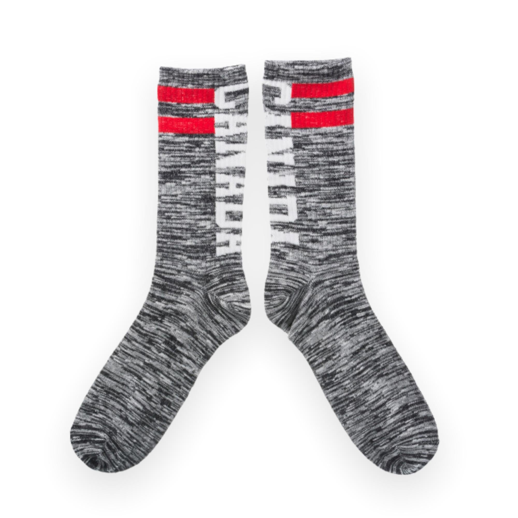 Socks - Salt and Pepper W/ Red Lines Canada Pattern Adult Unisex