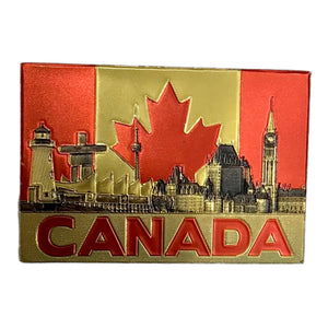 Souvenir Magnet - Canada Historic Scenic w/ Canadian Red & Gold Flag
