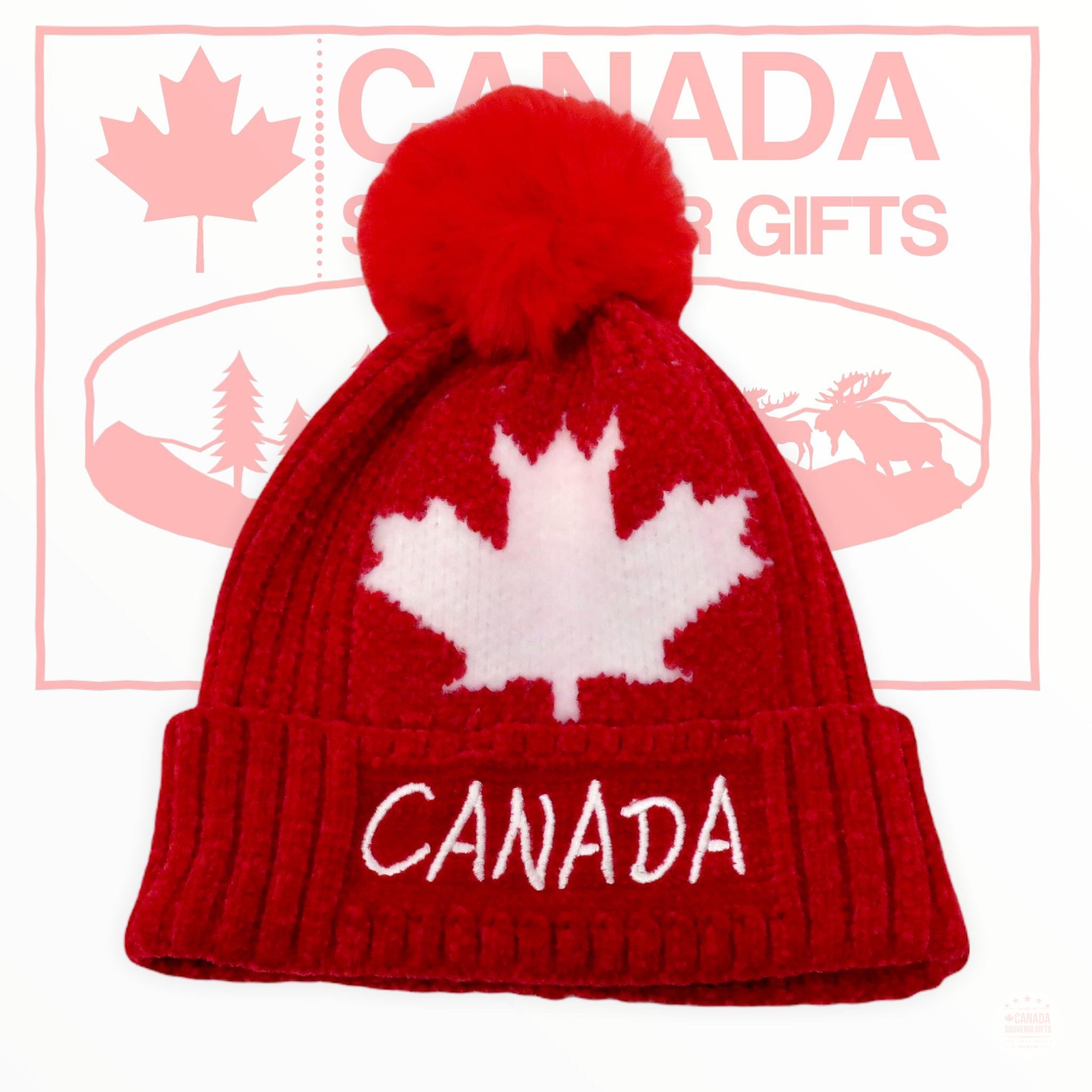 Super Soft Canada Winter Scarf and Toque - Red with Canada Maple Leaf in White Adults Unisex