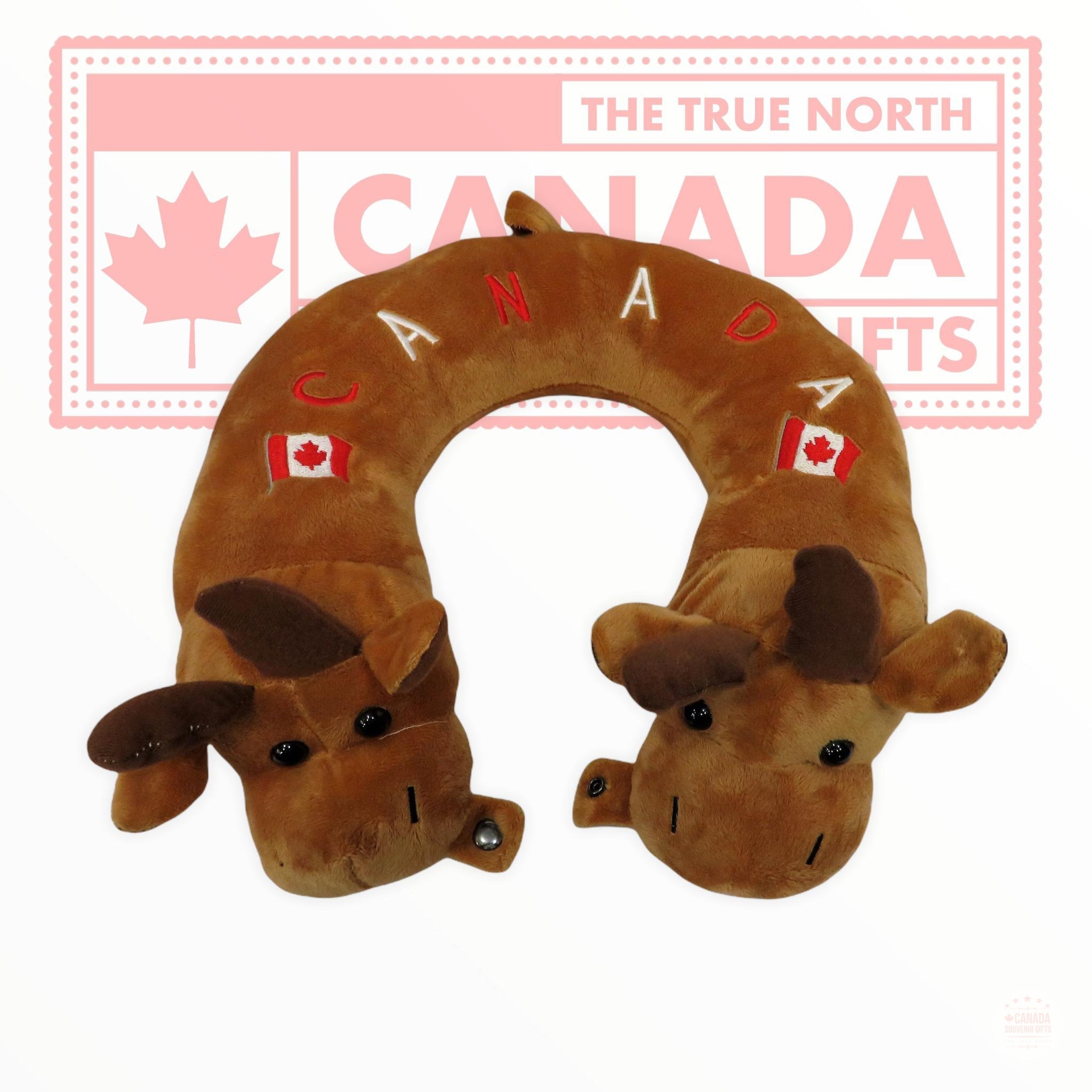Super Soft Plush Canadian Moose Neck and Travel Pillow for Adults 15" x 10" Double Head Moose