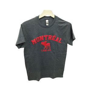 T-shirt Montreal Moose Applique Adult Unisex Charcoal 100% Cotton Shirt