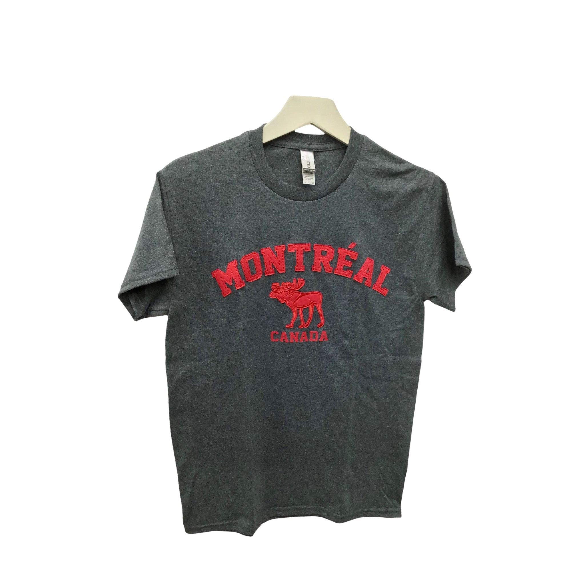 T-shirt Montreal Moose Applique Adult Unisex Charcoal 100% Cotton Shirt