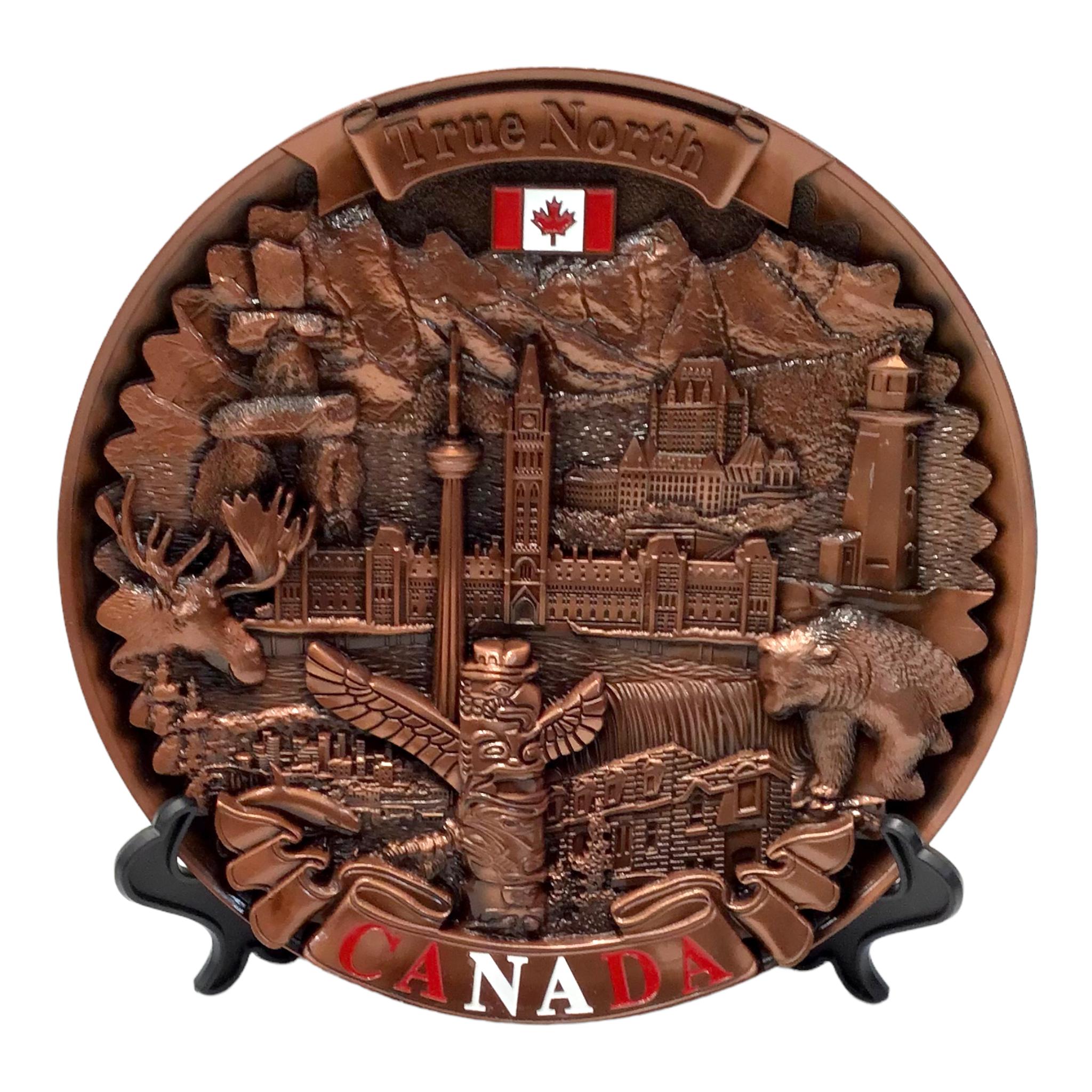 TRUE NORTH CANADA VINTAGE PEWTER SCENIC METAL PLATE 8”D HOME DECORATIONS SOUVENIR GIFT