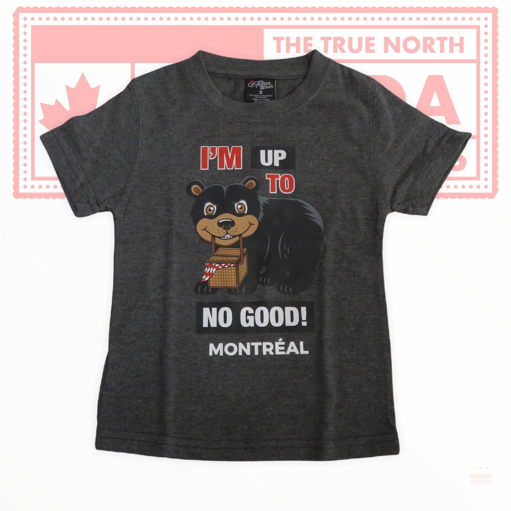 Teddy Bear T-Shirt I am up to no good. Montreal Vintage Short Sleeve Top for kids age 2-6 Years Old