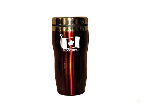 Travel Coffee Mug w/ Montreal Name & Canada Flag Logo