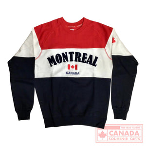 Unisex Montreal Three Tone Crew Neck - Tommy Style White Red & Navy Pullover Hoodie - CHENILLE AND EMBROIDERY DESIGN