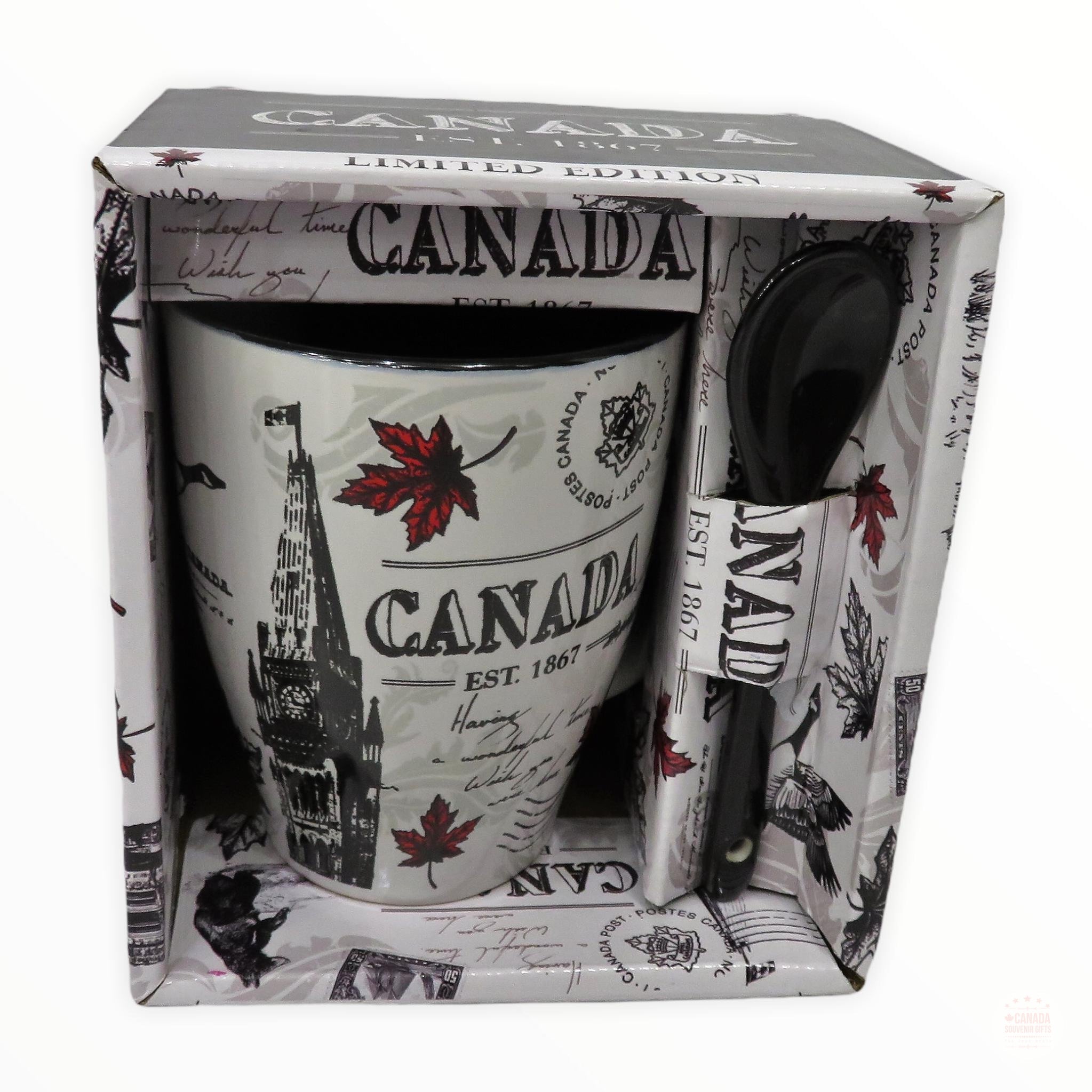 Vintage Canada Maple Leaf Tea Cup or Coffee Mug with Spoon Gift Pack