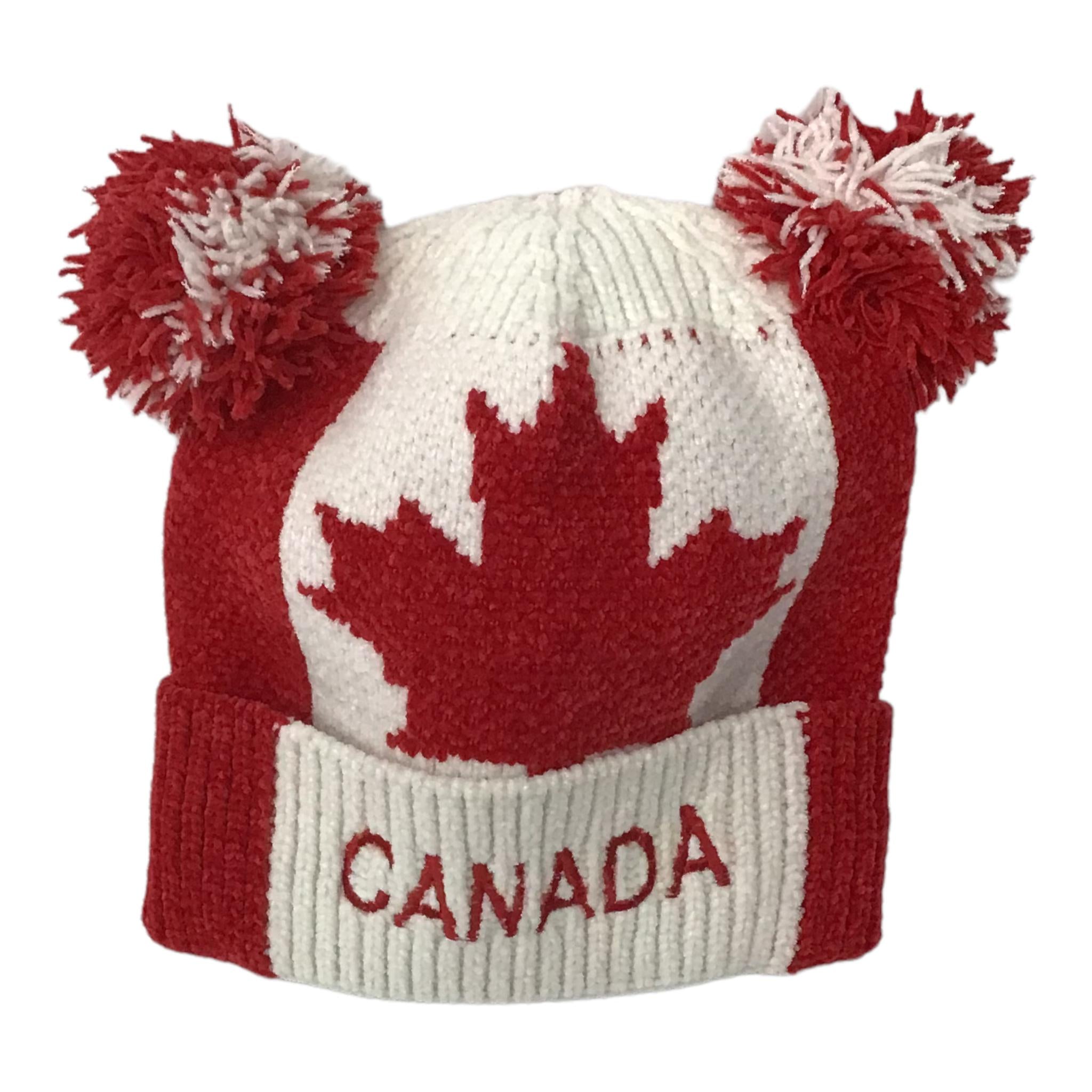 WINTER HAT - RED / CREAM CANADA FLAG TUQUE W/ POMPOM