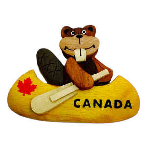 Wood Magnet - Beaver in Canada Canoe - Handmade Fridge Magnet Souvenir
