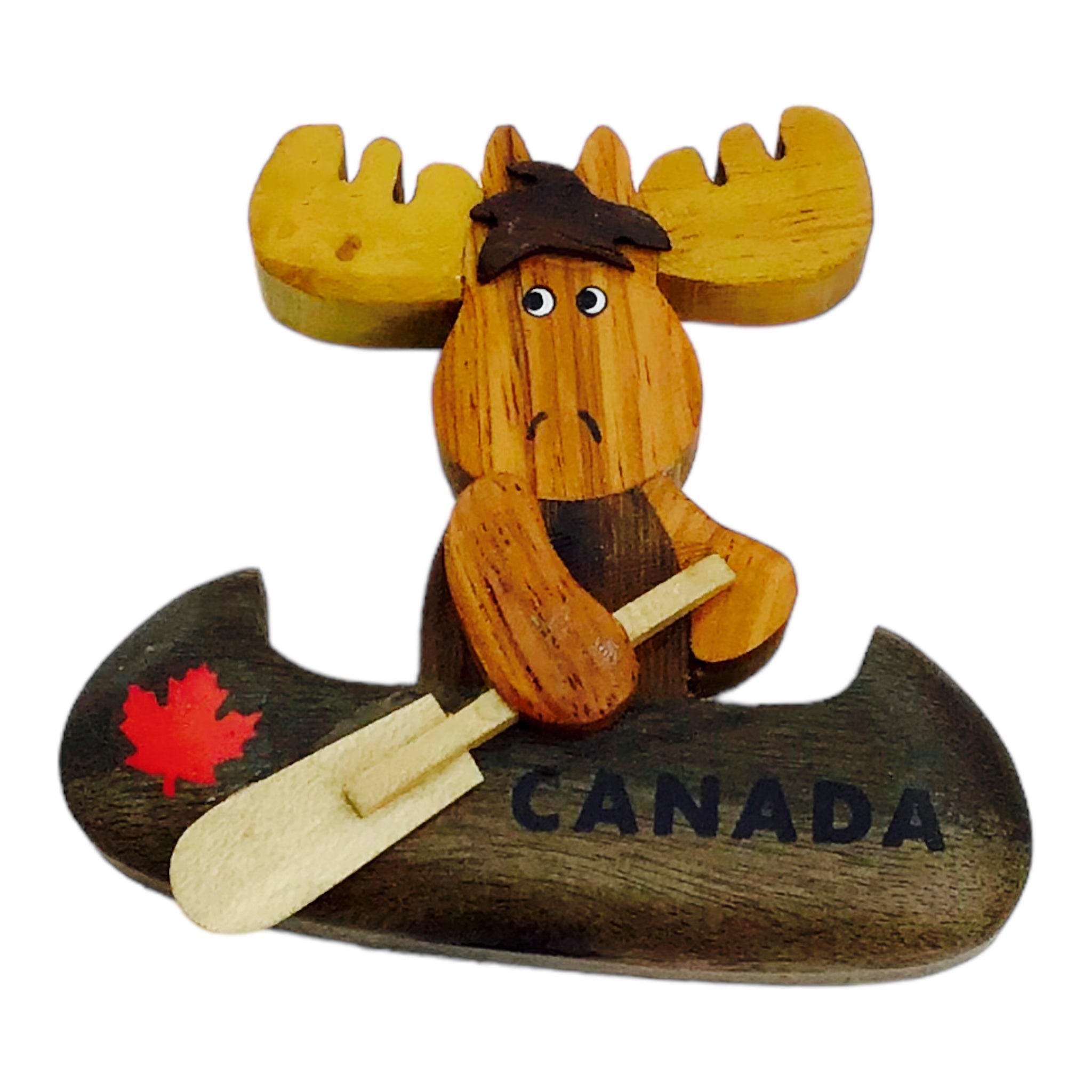 Wood Magnet - Moose in Canada Canoe - Handmade Fridge Magnet Souvenir