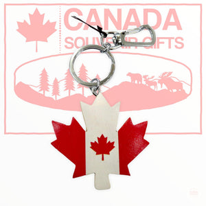Wooden Keychain - Canadian Flag Themed Maple Leaf Key Holder