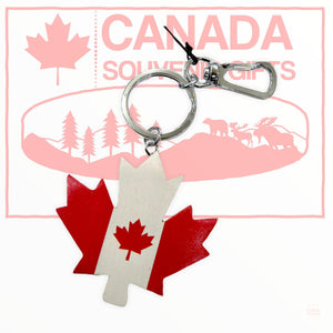 Wooden Keychain - Canadian Flag Themed Maple Leaf Key Holder