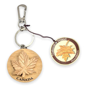Wooden Keychain - Maple Leaf Canada Natural Wood Key Ring